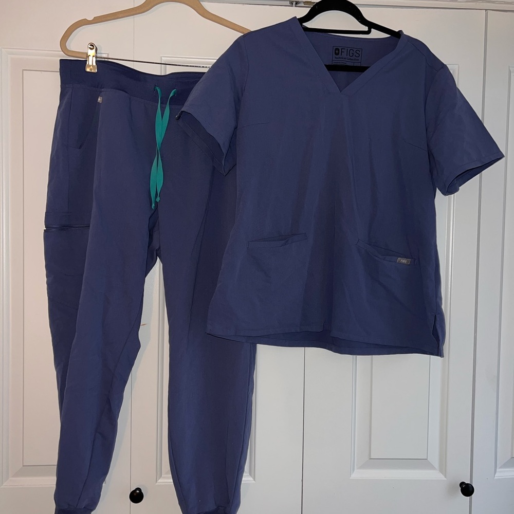 Figs Navy Scrub Set with Teal Accents